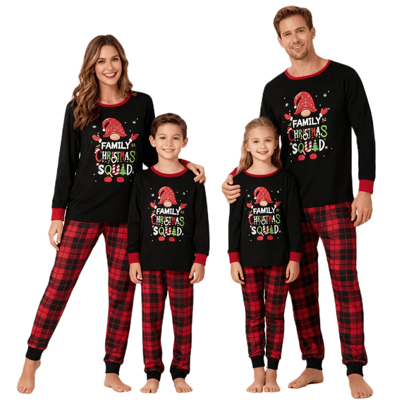 Christmas Pajamas for Family Long Sleeve Print Tops Buffalo Plaid Pants Set Sleepwear