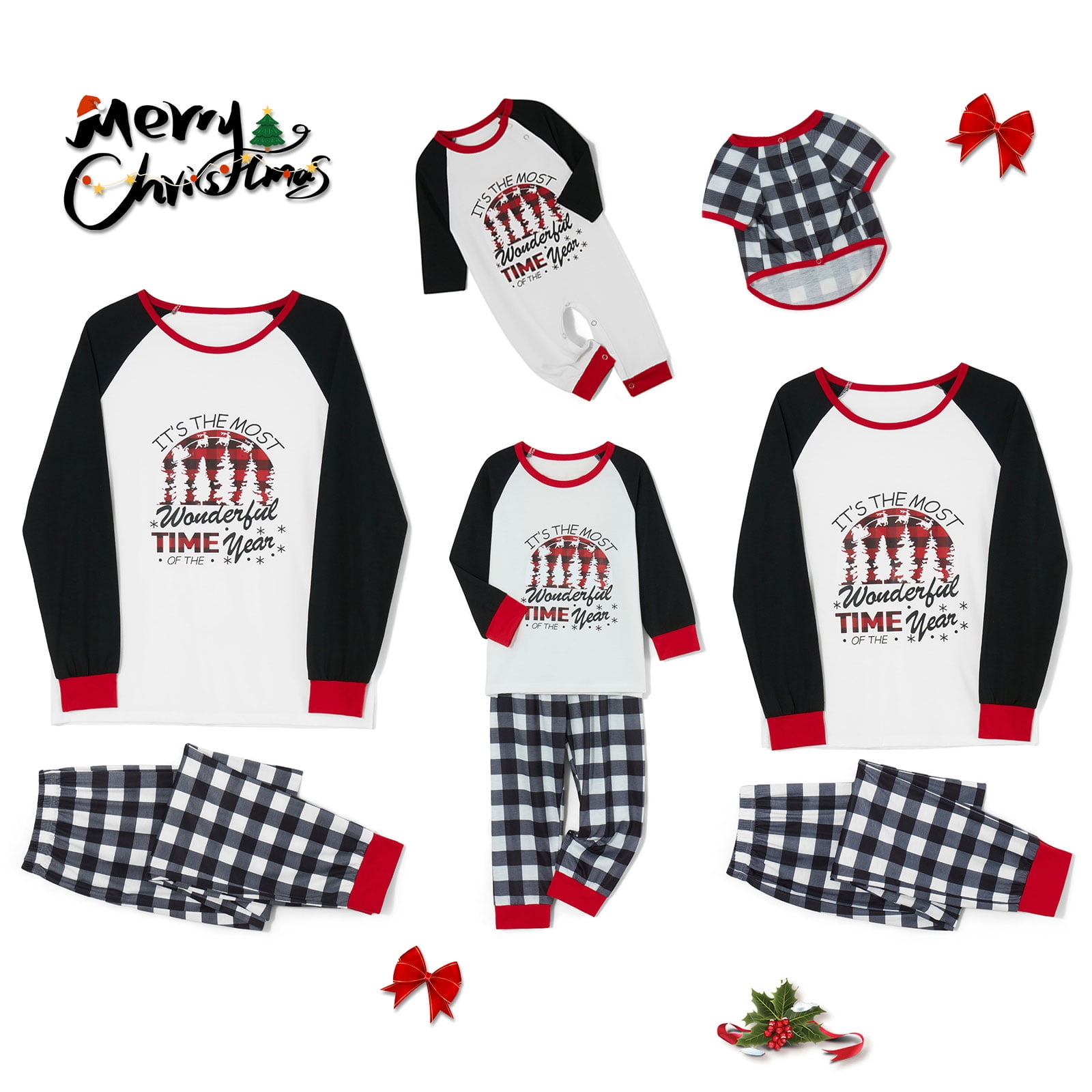 Christmas Pajamas for Family Long Sleeve Tree Letter Print Raglan Tops ...