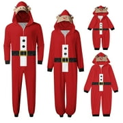 AKOEE Christmas Pajamas for Family Matching Cute Long Sleeve Couples Soft Sleepwear One Piece Deer Hood Funny Pjs Sets (Kid(9T), Red Style#2)