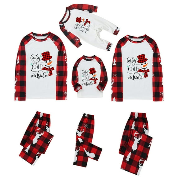 Christmas Pajamas for Family Matching PJs Sets Xmas Print Top and Plaid Pants Jammies Set Long Sleeve Sleepwear Nightwear