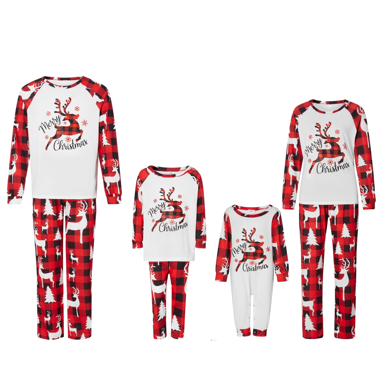 Christmas Pajamas for Family Matching Pjs Xmas Jammies Elk Print Plaid ...