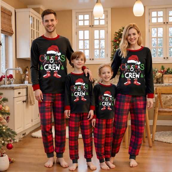 Christmas Pajamas for Family Plaid and Chritsmas Tree Print Holiday Matching Pajamas Sleepwear