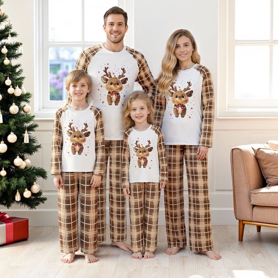 Christmas Pajamas for Family Plaid and Reindeer Print Holiday Matching Pajamas Sleepwear
