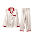 thumbnail image 1 of Mens Christmas Pajamas Two-Pieces Sets Silk Satin Pajamas Long Sleeve Loungewear Two-Piece Sleepwear Button-Down Pj Sets Trendy Dressy Sleep Pants with Pockets, 1 of 4