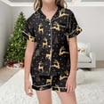 thumbnail image 1 of Christmas Pajamas for Girls Kids Christmas Classic Print Button Down Collar Short Sleeve Top Shorts Pajama Set Christmas Pjs for Girls Light Purple, 1 of 6