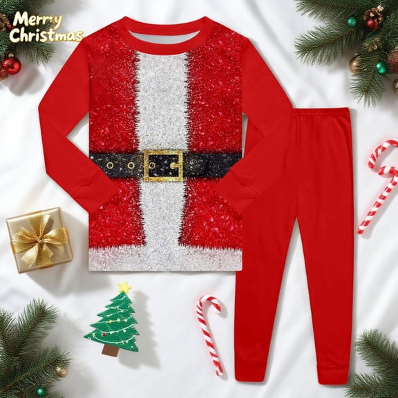 Christmas Pajamas for Kids Classic Santa Pajamas Long Sleeve Crew Neck Holiday Nightwear Big Boys Pajamas 7-8 Years