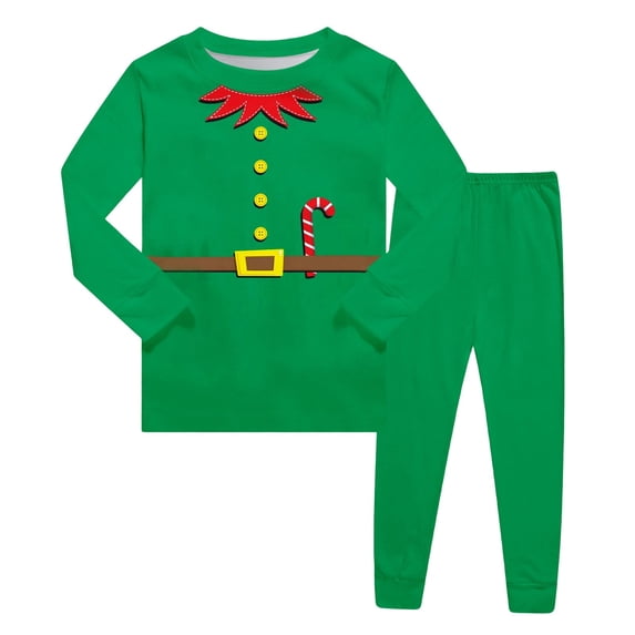 Christmas Pajamas for Kids Cute Christmas Elf Pajamas Long Sleeve Crew Neck Loungewear Set Kids Matching Pajamas 5-6 Years