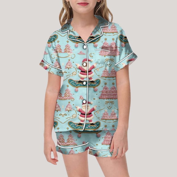 Christmas Pajamas for Kids Pajama Shirt Pant Matching Sleepwear Set with Pockets Christmas Kids Christmas Pjs Mint Green