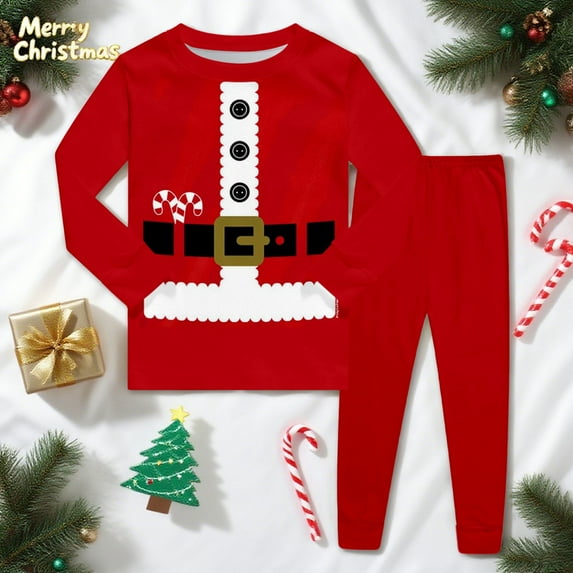 Christmas Pajamas for Kids Santa Claus Pajamas Long Sleeve Crew Neck Sleepwaear Holiday Girl Pajamas Size 8-9 Years