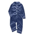 thumbnail image 1 of Christmas Pajamas for Kids Satin Silk Blue Pajamas PJs Solid Family Matching Sleepwear Loungewear 2-Piece Pants Set for Child, 1 of 5
