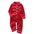 thumbnail image 1 of Christmas Pajamas for Kids Satin Silk Red Pajamas PJs Solid Family Matching Sleepwear Loungewear 2-Piece Pants Set for Child, 1 of 4