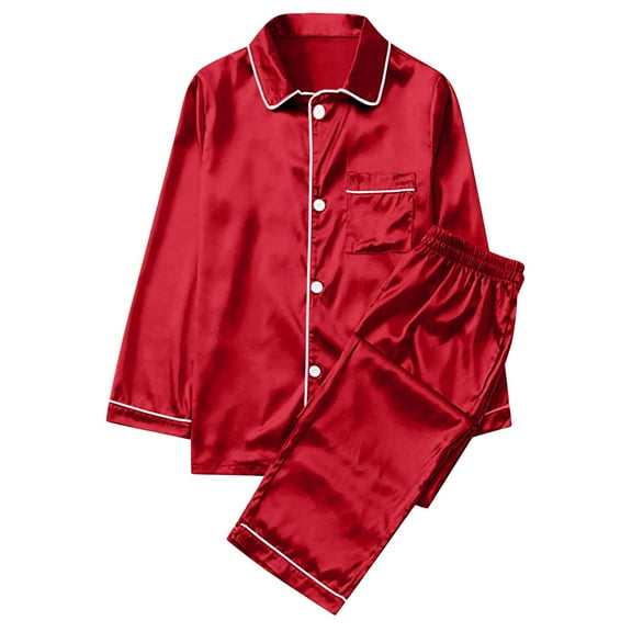 Christmas Pajamas for Men Satin Silk Red Pajamas PJs Solid Family Matching Sleepwear Loungewear 2-Piece Pants Set for Father