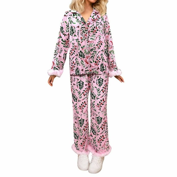 Christmas Pajamas for Women Bow Tie Long Sleeve Shirt Pants Satin Silk Funny Graphic 2 Piece Pjs Set Sleepwear