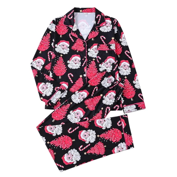 Christmas Pajamas for Women Long Sleeve Button Down Sleepwear Funny Cute Xmas Print Holiday Lounge Two Piece Pjs Light pink XL