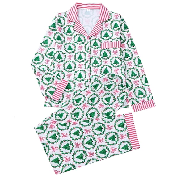 Christmas Pajamas for Women Long Sleeve Button Down Sleepwear Funny Cute Xmas Print Holiday Lounge Two Piece Pjs Mint Green L