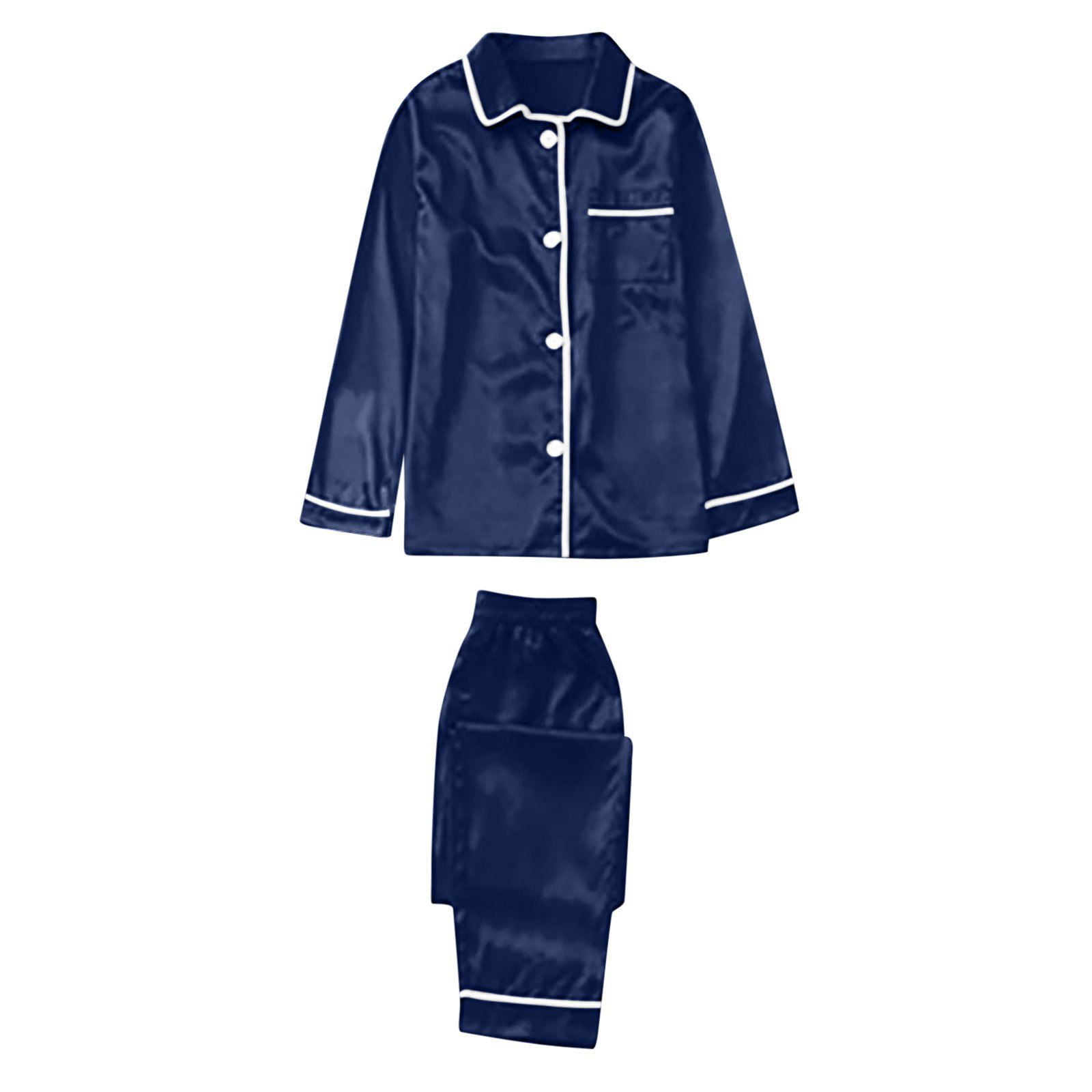 Christmas Pajamas for Women Satin Silk Blue Pajamas PJs Solid