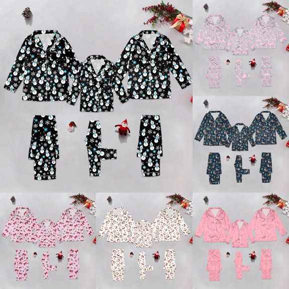 Christmas Pajamas for Women, Soft Satin Long Sleeve Top and Pants Set with Cute Print, Cozy Loungewear for Holiday Family Gathering Christmas Gifts