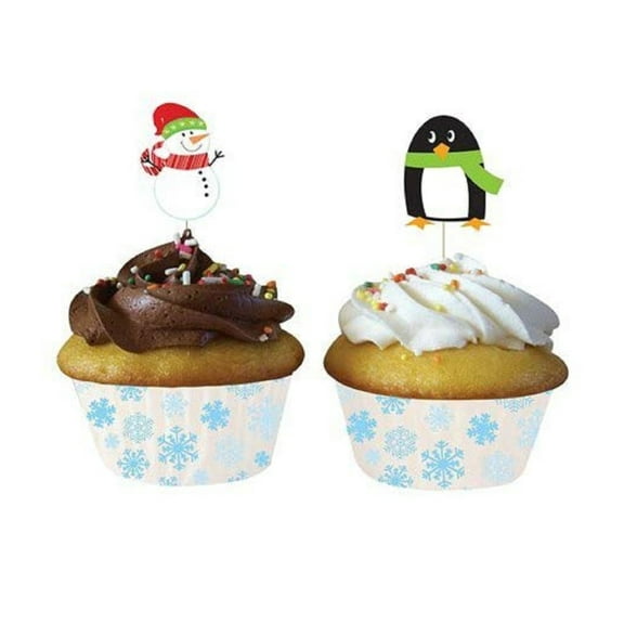 Christmas Pals and Snowflakes Baking Cups With Picks - 12 Pack (191501)