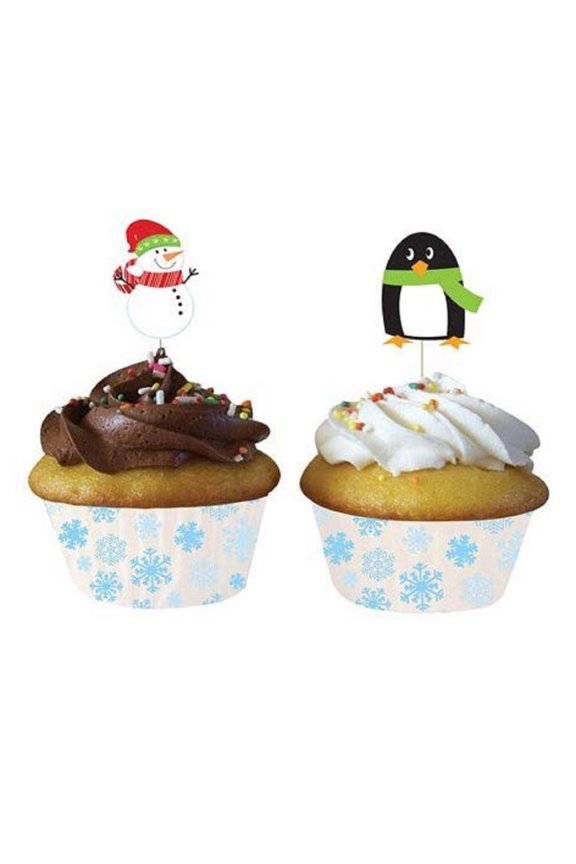Christmas Pals and Snowflakes Baking Cups With Picks - 12 Pack (191501)