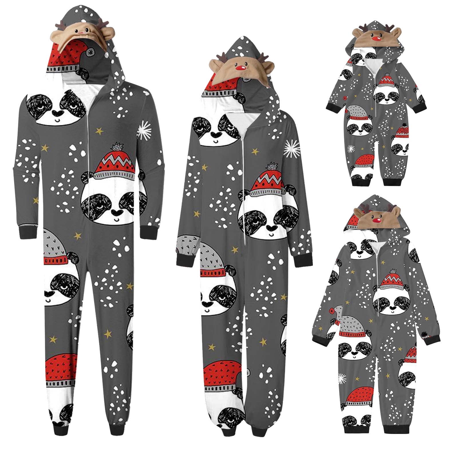 Christmas Panda Matching Family PJ Set Cute Animal Adult Romper