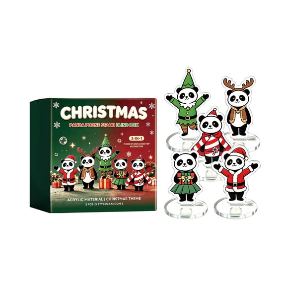 Christmas Panda Phone Stand Blind Box Acrylic 2-in-1 Desktop Decoration 3 PCS 5 Styles Random Cell Phone Holder Holiday Gift for Kids Adults