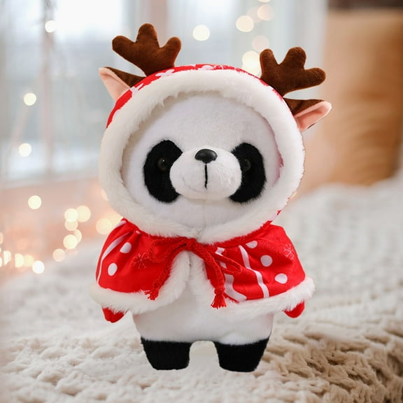 Christmas Panda Plush Doll 11.81 Inch - Red Santa Hat & Bells Decor ,Soft Cotton Stuffed Animal Gift (30cm) Red
