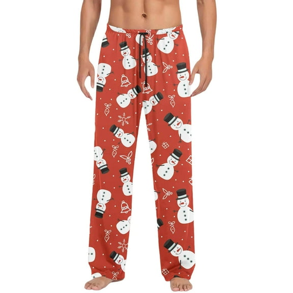 Christmas Pants Men Elastic Waist Christmas Print Holiday Casual Pants Bottoms Celebrating Xmas Gifts Loose Fit Mens Sleepwear Pajamas Orange XL