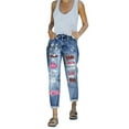 thumbnail image 1 of Christmas Pants Woman Casual Ripped Printed Jeans Blue High Waist Straight Leg Pants Wide Leg Trousers Women,Hot Pink,2XL, 1 of 4