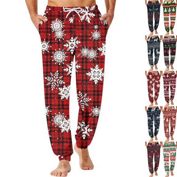 Christmas Pants for Men Printed Sleep Pants Regular Fit with Pockets Playful Sleepwear Soft Classic Nightwear for Xmas Theme Vacation Wear