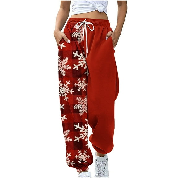 Christmas Pants for Women High Waisted Baggy 2025 Cinch Bottom Sweatpants Gym Jogger Holiday Petite Lounge Pants