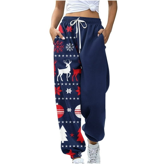 Christmas Pants for Women High Waisted Baggy 2025 Cinch Bottom Sweatpants Gym Jogger Holiday Petite Lounge Pants