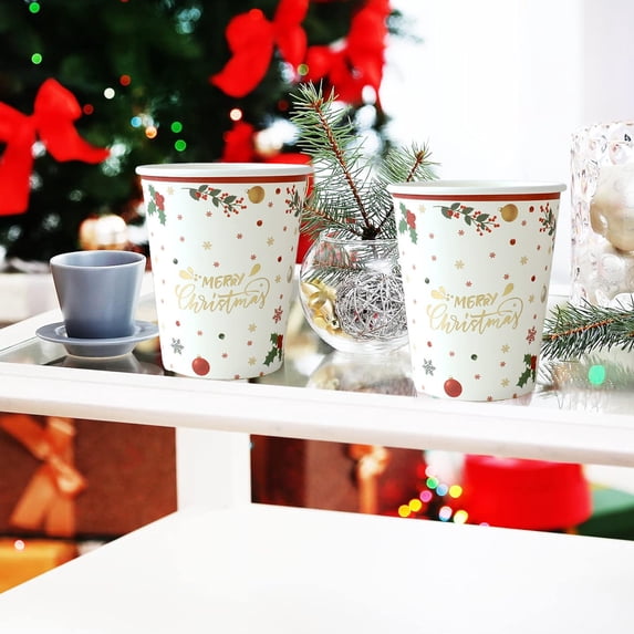 Christmas Paper Cups - 10 Pack Festive Disposable Cups for Holiday Parties, Office Celebrations