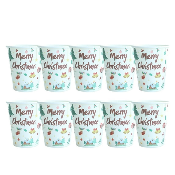 Christmas Paper Cups 10PCS – Disposable Party Drinking Cups with Festive Prints, Holiday Tableware for Christmas Dinners, Family Gatherings, and Events