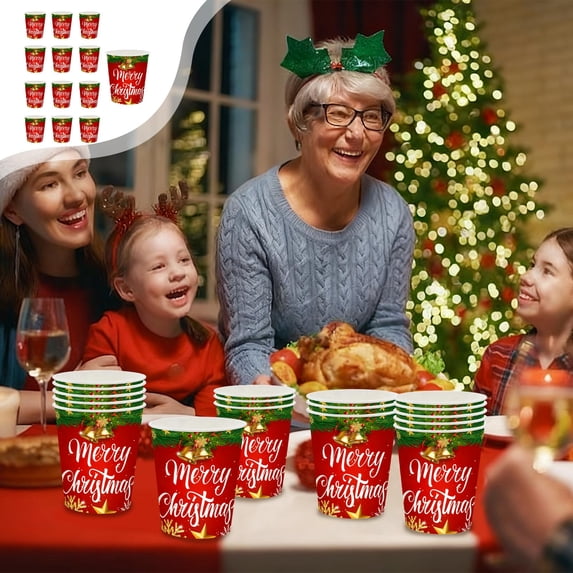 Christmas Paper Cups Set, 16 Pack Disposable Cups, Gold Red Green Holiday Party Drinkware