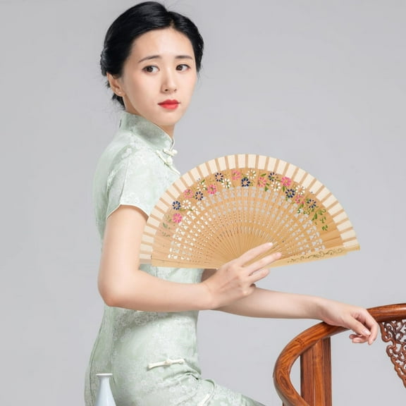 U.S-Decorative-Home Wedding Dancing Wooden Hand Fan, Beige