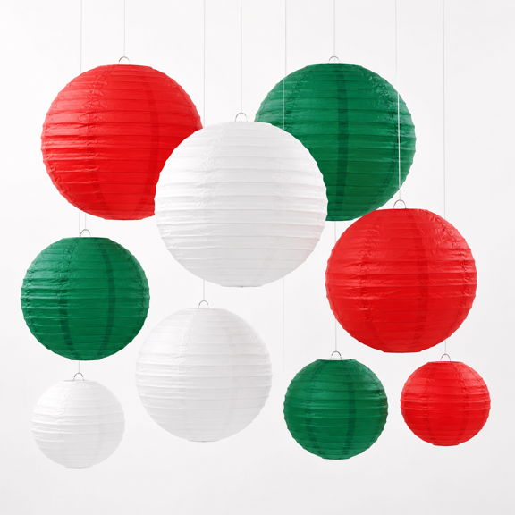 Christmas Paper Lanterns Red Green White Hanging Paper Lanterns for Christmas Graduation Anniversary Wedding Birthday Party Decoration Supplies