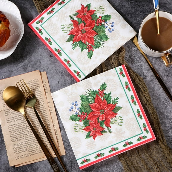 Christmas Paper Napkins 20-Pack - Biodegradable Red Holiday Table Decor for Parties & Crafts