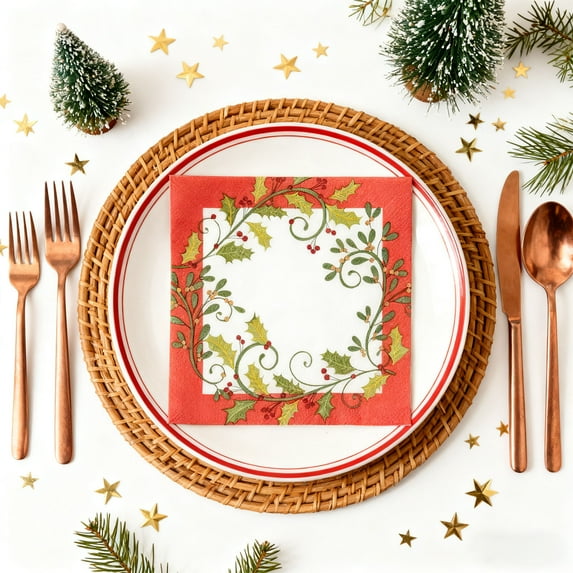 Christmas Paper Napkins 20-Pack - Biodegradable Red Holiday Table Decor for Parties & Crafts