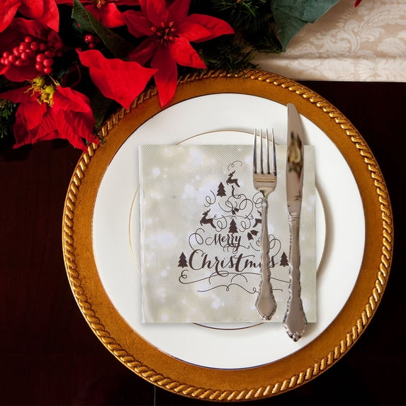 Christmas Paper Napkins – 20 Pcs 6.5x6.5 Inch Disposable Holiday Napkins with Multicolor Santa Reindeer Tree Designs for Christmas Table Birthday Party Supplies
