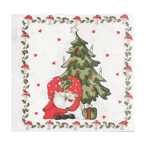 Christmas Paper Napkins, Disposable Festive Napkins, Red Painted Holiday Table Napkins for Party Supplies, Biodegradable Absorbent 6.5x6.5 Inch 20 Count