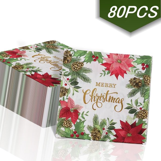 Christmas Paper Napkins Guest Napkins Merry Christmas Dinner Hand