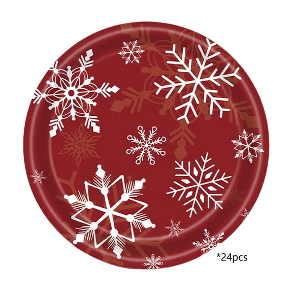 Christmas Paper Plates 24pcs, Red Disposable Party Plates 7", Food-Grade Tableware for Xmas Dinner, Holiday Gatherings & Party Decorations