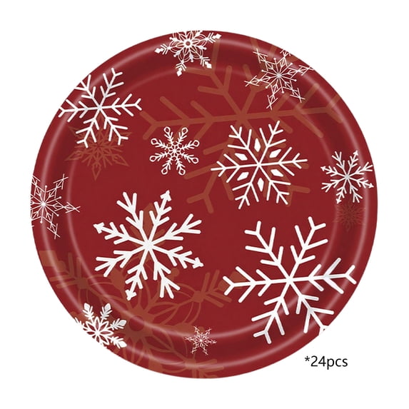 Christmas Paper Plates 24pcs, Red Disposable Party Plates 9", Food-Grade Tableware for Xmas Dinner, Holiday Gatherings & Party Decorations