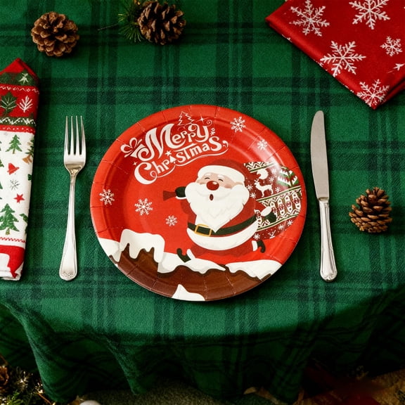 Christmas Paper Plates, 7 Inch Disposable Dinner Plates, 10 Pack Santa Claus Design for Holiday Party