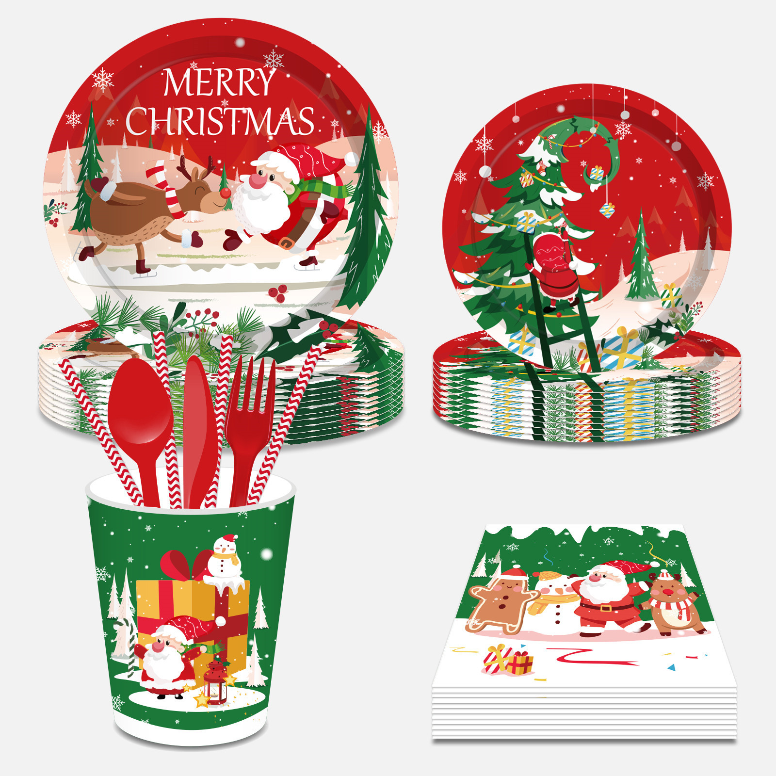 Christmas Paper Plates And Napkins Sets Serves 8 Includes Disposable