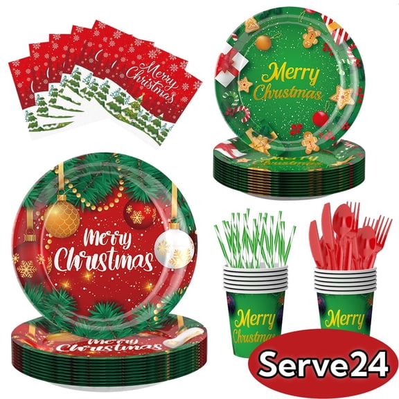 Christmas Paper Plates Christmas Party Supplies Decorations Disposable Paper Plates and Napkins Christmas Dinnerware Set, Serves 24