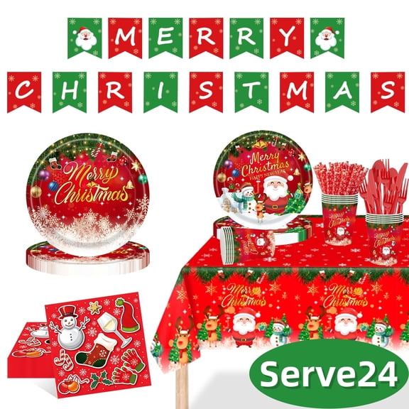 Christmas Paper Plates Christmas Party Supplies Disposable Paper Plates and Napkins Christmas Dinnerware Set for Christmas Party 24 Set