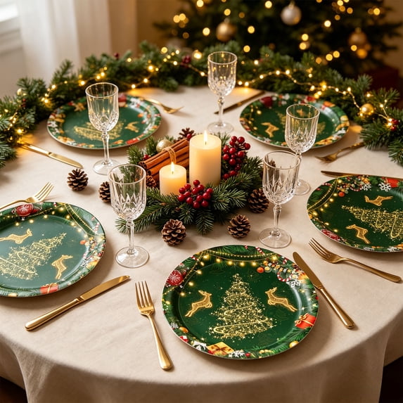 Christmas Paper Plates, Cups, and Napkins, 4 Styles, Disposable Tableware for Holiday Party Supplies