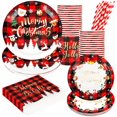 thumbnail image 1 of Christmas Paper Plates and Napkins Set, Disposable Holiday Foil Gold Paper Tableware for 24 Guests, Include 7” and 9” Plates, 7 oz Cups, Napkins and Straws, 1 of 6
