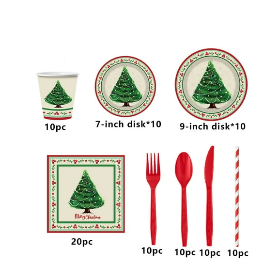 Christmas Paper Plates and Napkins Vintage Xmas Tree Disposable Dinnerware Set Christmas Party Decorations Winter Holiday Party Supplies for Xmas Wedding Birthday Christmas Family Gathering Serves 10